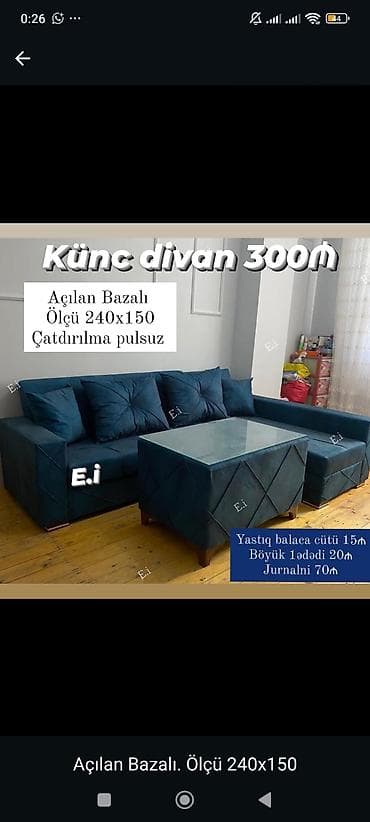 Künc divan – açılan, bazalı model - Ölçü: 240 x 150 sm - Rəng: tünd lalafo.az -da Künc divan – açılan, bazalı model - Ölçü: 240 x 150 sm - Rəng: tünd