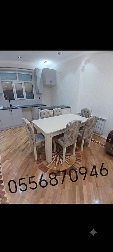 stull: Qonaq otağı üçün, Yeni, Açılmayan, Dördbucaq masa, 6 stul — 3