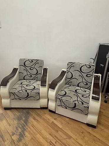boru turba: 2 ədəd yumşaq kreslo dəsti - Rəng: krem əsas gövdə, boz-qara naxışlı — 1