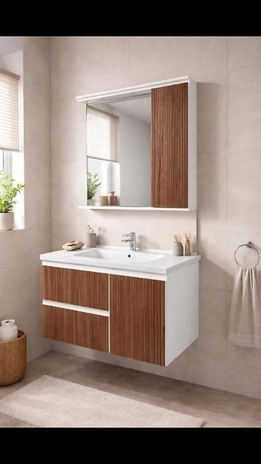 taxda qapl: Mebel dəsti – vanna otağı üçün asma lavabo şkafı və güzgülü şkaf - — 2