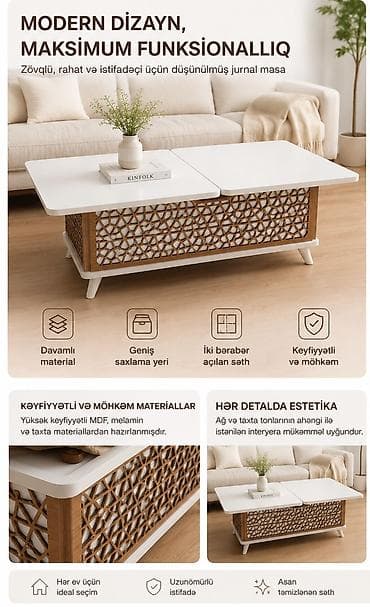 ağ stul: Qonaq masası, Yeni, Açılan, MDF, Dördbucaq masa — 1