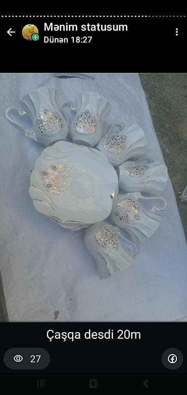 cay: Çay dəsti, rəng - Ağ, Farfor, 6 nəfərlik — 1