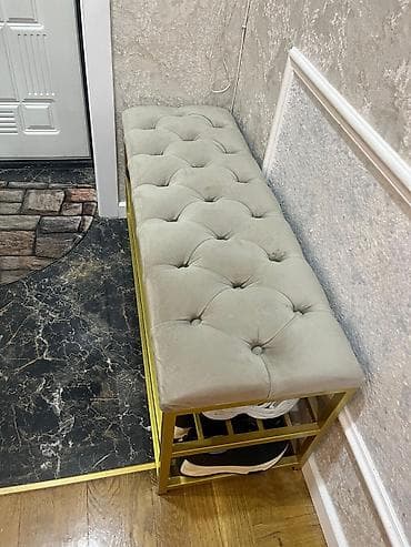 Qızılı çərçivəli ayaqqabı rəfli oturacaq skamyası - Ölçü: təxmini