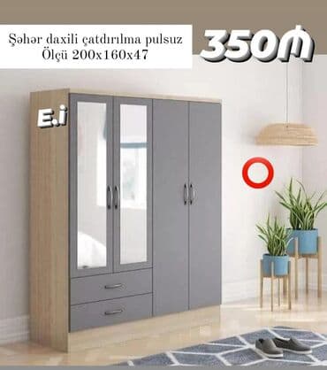 usaq ucun yazi lovhesi: Yeni, Açılan, 4 qapılı Qarderob, paltar dolabı — 1
