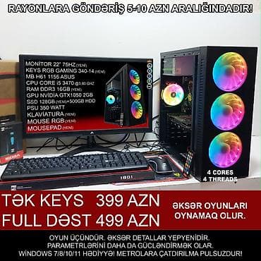 stol ustu komputerler: ŞOK ENDİRİM!!! Oyun üçün Kompüter "RGB Core i5 3470 16GB Ram GTX1050 — 1