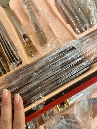 desert qaşığı: Mətbəx üçün lüks çəngəl-bıçaq qaşıq dəsti - Zərif qırmızı-ağac rəngli — 2