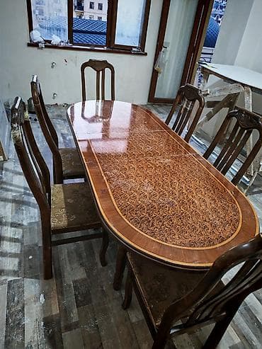 plasmas ustol: Qonaq otağı üçün, İşlənmiş, Açılmayan, Oval masa, 6 stul — 2
