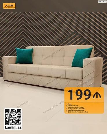 LA MINI Divan — Kod: 10831 - Ölçü: 200 sm - Mexanizm: Açılan, bazalı