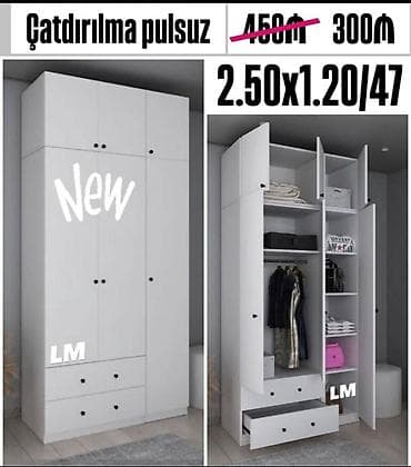 tek dolablar: Ağ rəngli çoxfunksiyalı paltar dolabı Ölçü: 2.50 x 1.20 x 0.47 m — 1