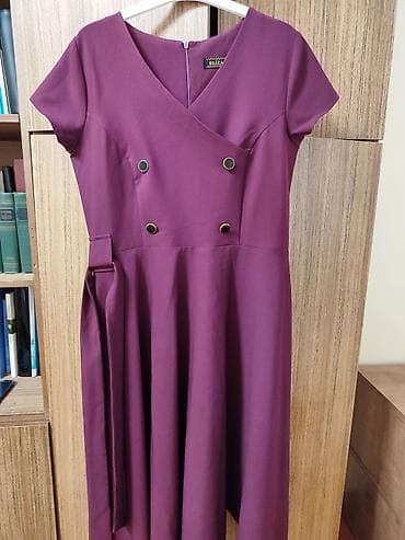 Bənövşəyi rəngli elegant qadın donu - Stil: Dizdən aşağı enən, ətəyi