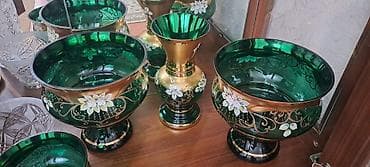 8 mart hediyye: Çay dəsti, rəng - Yaşıl, Şüşə, Bohemia, Çexiya — 7