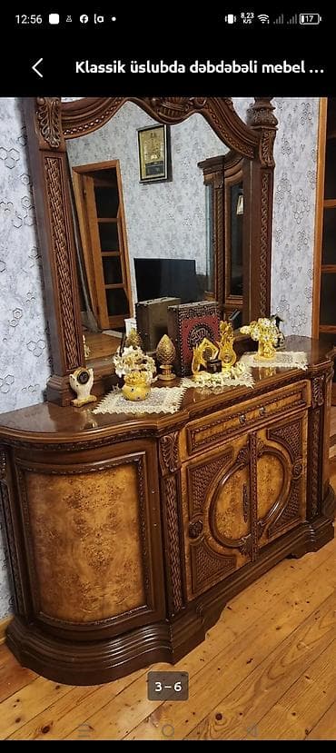 lepe: Klassik üslubda dəbdəbəli vitrin–bufet dəsti - Material: təbii ağac — 2