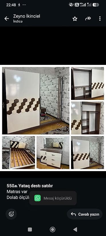 Мебель: *550₼ Yataq destı satılır* Matras var Dolab ölçüləri En 240sm Hund 210 — 1