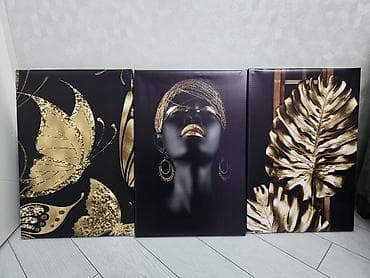 Другой декор и предметы интерьера: Qızılı detallı dekorativ tablo seti - Tərkib: 3 parçalı divar tablo — 2