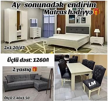 Üçlü dəst – 1260₼ Dəst tərkibi: - Yataq otağı mebeli: çarpayı (matras