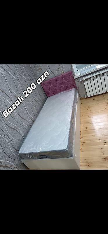 taxt sumqayit: Bazalı tək nəfərlik çarpayı və döşək - Rəng: krem-ağ baza, bənövşəyi — 1