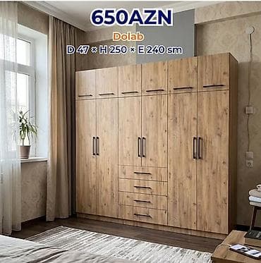 Mebel: Dolab – 650 AZN Ölçülər: Dərinlik 47 sm × Hündürlük 250 sm × En 240 — 1