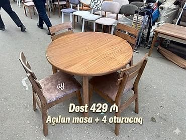 Mətbəx üçün, Yeni, Açılan, Yumru masa, 4 stul