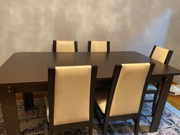 stol stul sumqayıt: Qonaq otağı üçün, İşlənmiş, Açılan, Kvadrat masa, 6 stul — 2