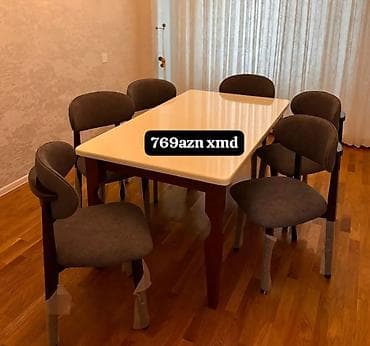ikinci el termo: Yemək masası və 6 ədəd stul dəsti - Masa: düzbucaqlı forma, parlaq — 1