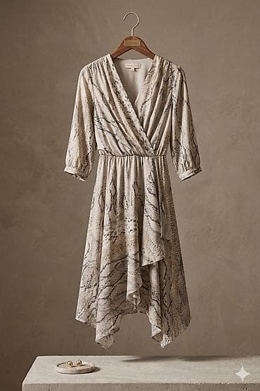 mexmer parca: Zərif naxışlı qadın donu - Stil: A-kəsimli, sarma (wrap) effekti ilə — 2