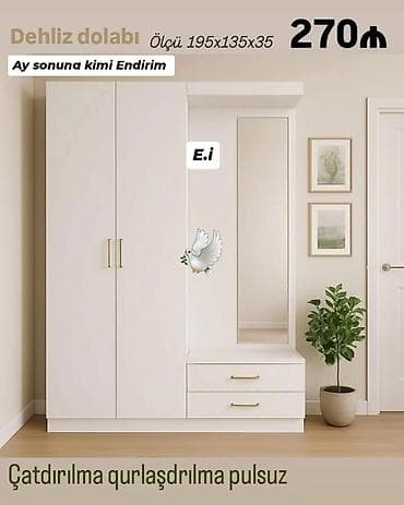 dolab yigilmasi: Dehliz dolabı – ölçü: 195×135×35 sm - Rəng: ağ, qızılı tutacaqlar - — 1