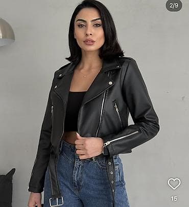 judo forma: Qadınlar üçün qara dərimsi biker gödəkçə - Model: qısa kəsimli, biker — 1