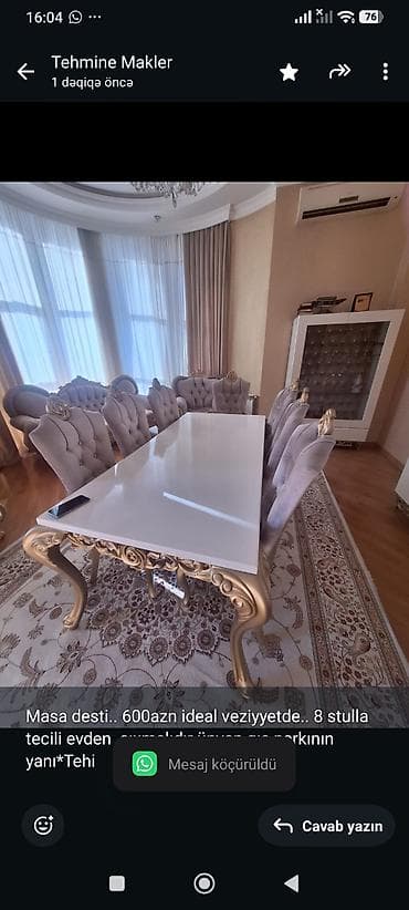 stol ev ucun: Masa desti. 600azn ideal veziyyetde. 8 stulla tecili evden — 1