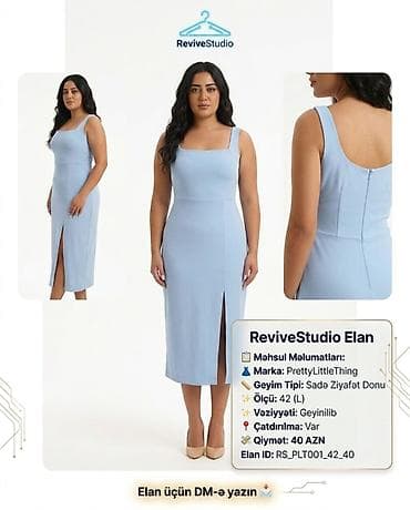 PrettyLittleThing brendindən zərif, sadə ziyafət donu. Açıq mavi rəng — 1