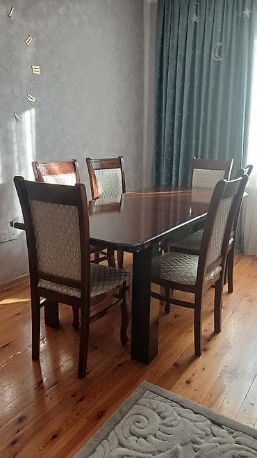 taxta stullar: Yemək otağı üçün dəst – 1 masa + 8 stul - Korpus: tünd qəhvəyi (ağac — 1