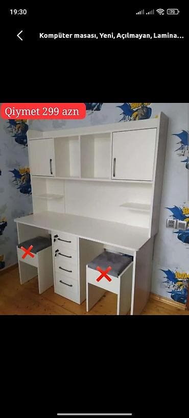 kompüter stol: Düz masa, Polkalı, Siyirməli, Sadə laminat — 1