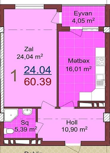 1 otaqlı, Yeni tikili, 60 kv. m lalafo.az -da 1 otaqlı, Yeni tikili, 60 kv. m