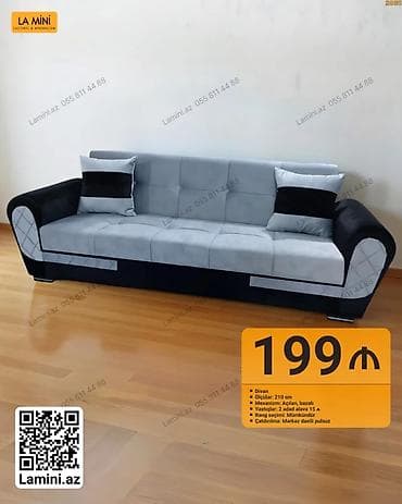 Ev üçün mebel: Divan – La Mini - Ölçü: 210 sm - Mexanizm: açılan, bazalı (yataq kimi — 1
