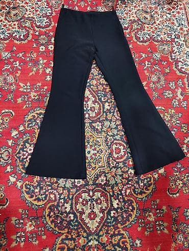 parasut salvar: Qadın şalvarı – qara rəng, qabarıq balaq (flare) kəsimi - Model — 2