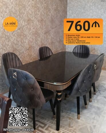 Açılan, Dördbucaq masa, 6 stul