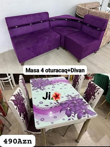 reception masa: Mətbəx dəsti: şüşə üstlü masa + 4 oturacaq + divan - Masa: parlaq — 1