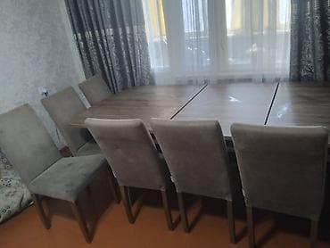 islenmis stul: Açılan, Dördbucaq masa, 6 stul — 2