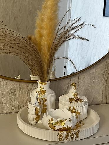 Dekorativ keramika dəstı – ağ rəngdə, qızılı yarpaq (gold leaf) lalafo.az -da Dekorativ keramika dəstı – ağ rəngdə, qızılı yarpaq (gold leaf)