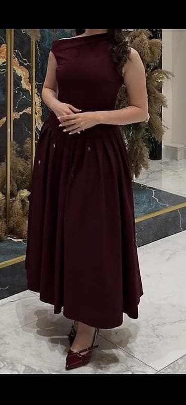 sade don: Bordo rəngli ziyafət/gecə geyimi - Model: midi uzunluqda, ətək — 3
