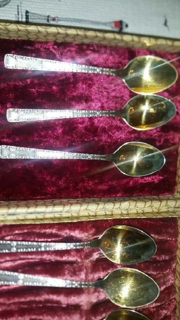 мельхиор: Кофейные Ложки позолоченный мельхиор.Таллин.6 штук.длина 13 см — 2