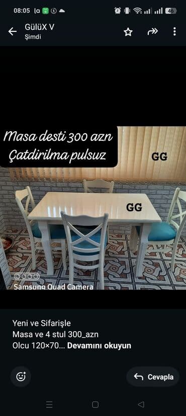 Yeni ve Sifarişle Masa ve 4 stul 300_azn Olcu 120×70 Rəng seçimi var lalafo.az -da Yeni ve Sifarişle Masa ve 4 stul 300_azn Olcu 120×70 Rəng seçimi var