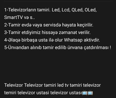 мастер по ремонту кондиционеров: Televizor təmiri xidməti - Led, LCD, QLED, OLED, Smart TV və s. bütün — 1