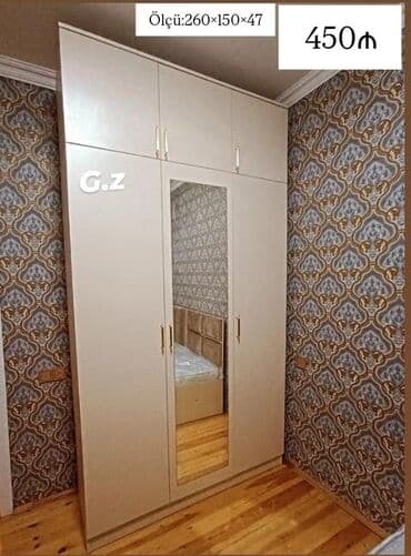 paltar şkafı qiyməti: Açılan, 3 qapılı Düz dolab, Qarderob, paltar dolabı — 1