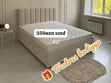 carpayi olculeri: Müasir dizaynlı çarpayı – yumşaq başlıq paneli ilə, açıq bej rəngdə — 1