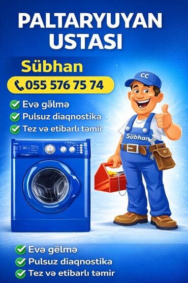 Xidmət: Paltaryuyan və qaz peçi təmiri – Paltaryuyan maşınların hər