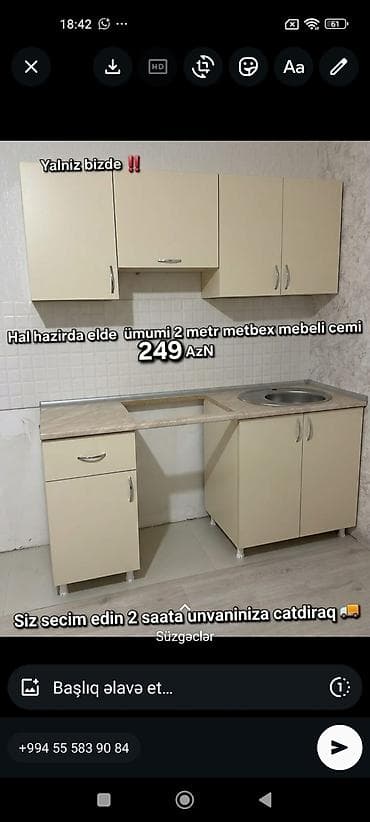Yeni mətbəx mebelləri. Müştəri evindən nümunə.Hazır əldə var . Ölçü — 10