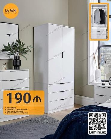 hamam dolapları: İki qapılı paltar dolabı - Ölçülər: D 47 × H 200 × U 90 sm - Rəng — 1