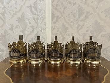 Чайный набор, цвет - Золотой, Металл, 5 персон, СССР