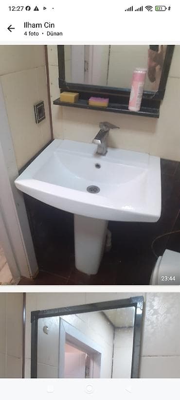 sam: Hamam üçün lavabo dəsti - Keramika pedestallı lavabo: geniş kvadrat — 1