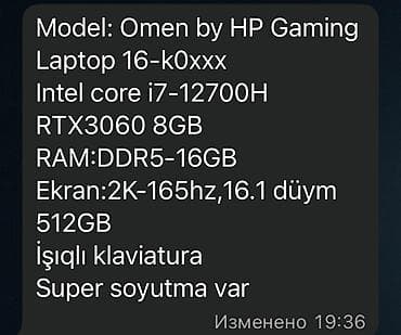 notebook ehtiyat hisseleri: HP OMEN 16 seriyalı oyun və performans noutbuku Xüsusiyyətlər: - — 5